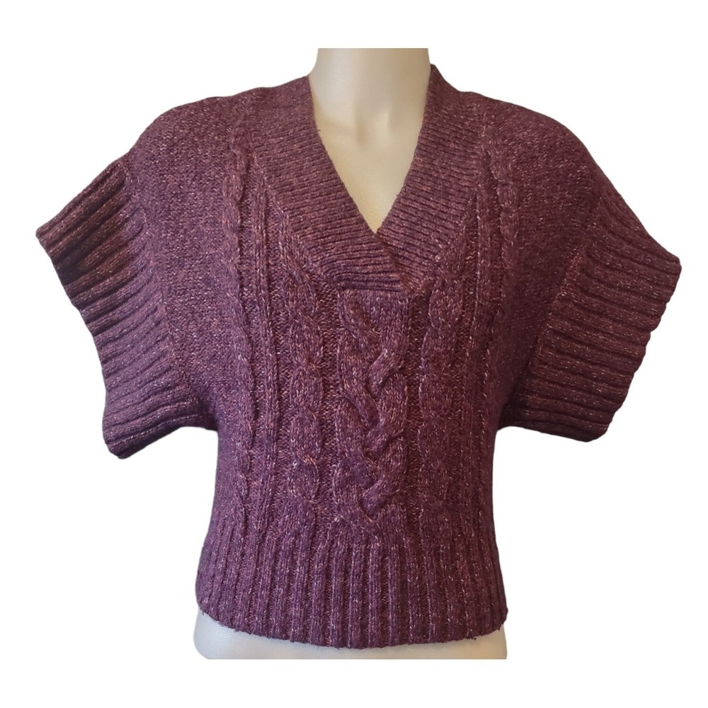 ana Sweater Vest Womens Medium Purple Excellent Cable Knit V Neck Cozy Core Boho